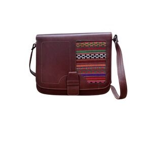 Handcrafted Artesian Brown Leather Crossbody Shoulder Bag with Embroidery Design